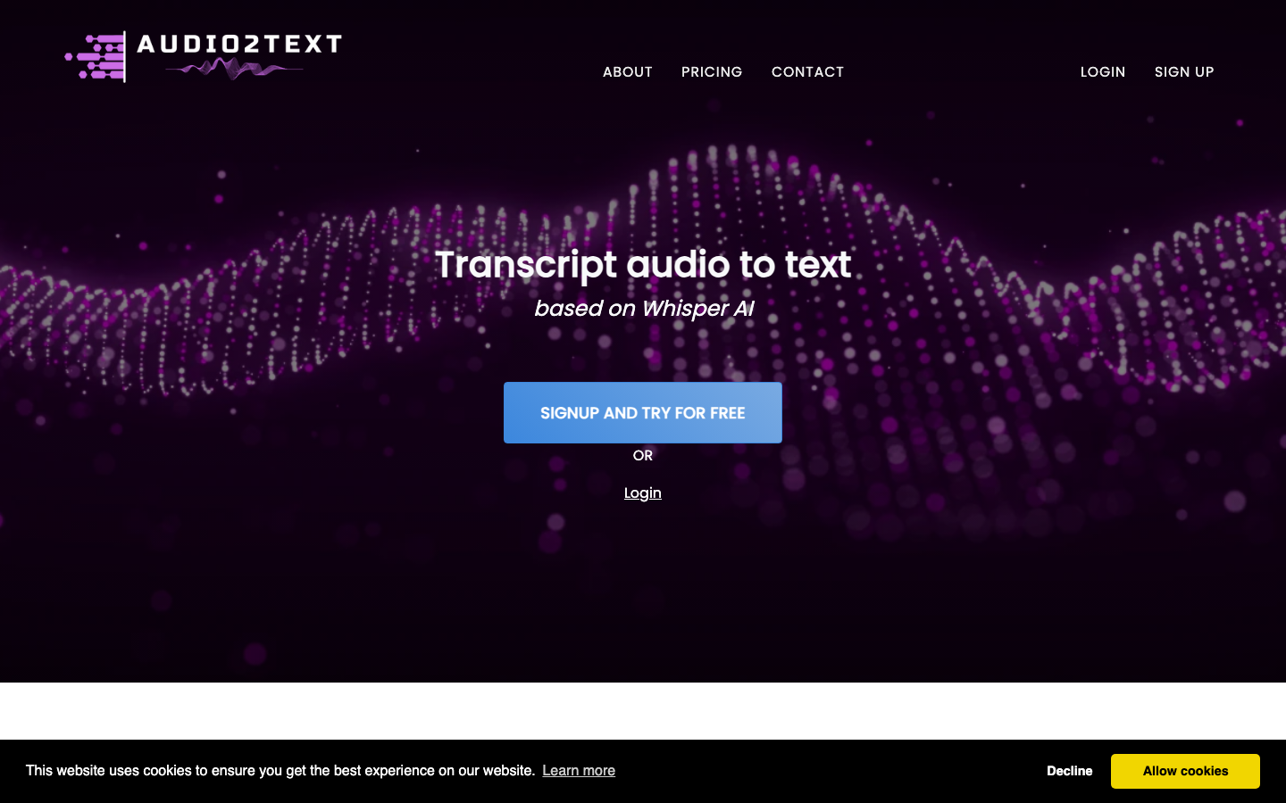 Audio2Text homepage
