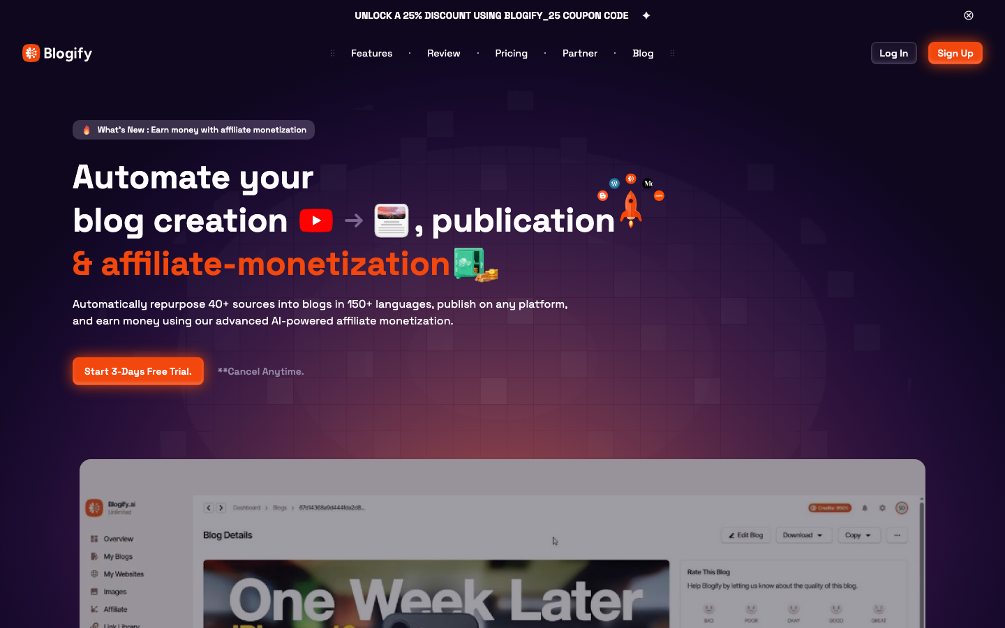 Blogify homepage