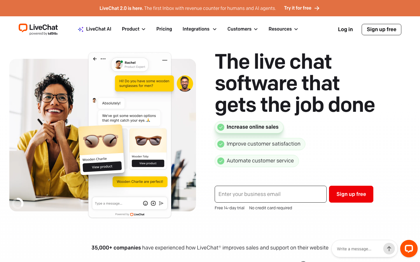 Chat Summary for LiveChat homepage