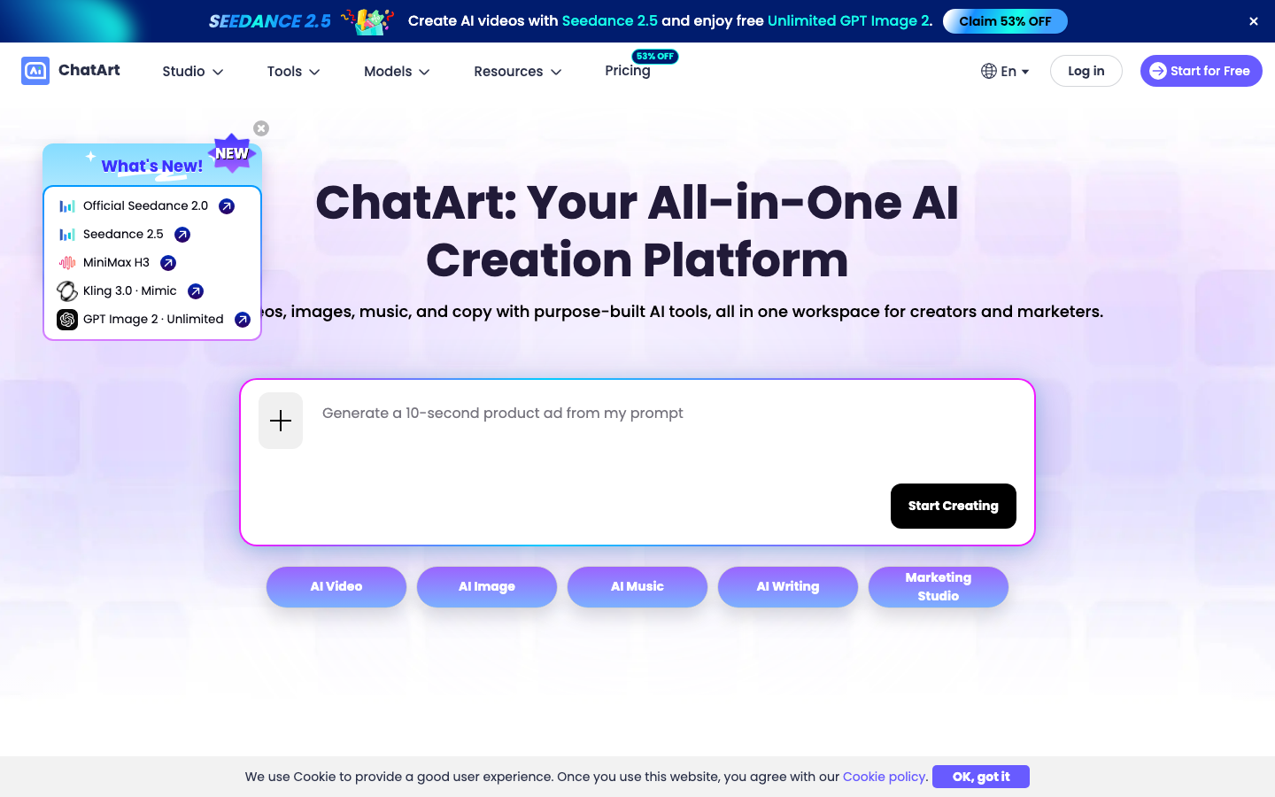 ChatArtPro homepage