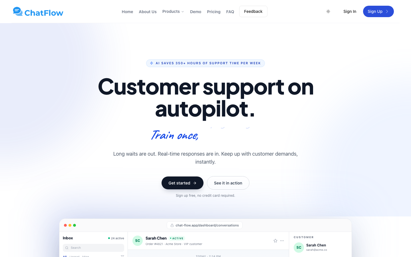 ChatFlow App homepage