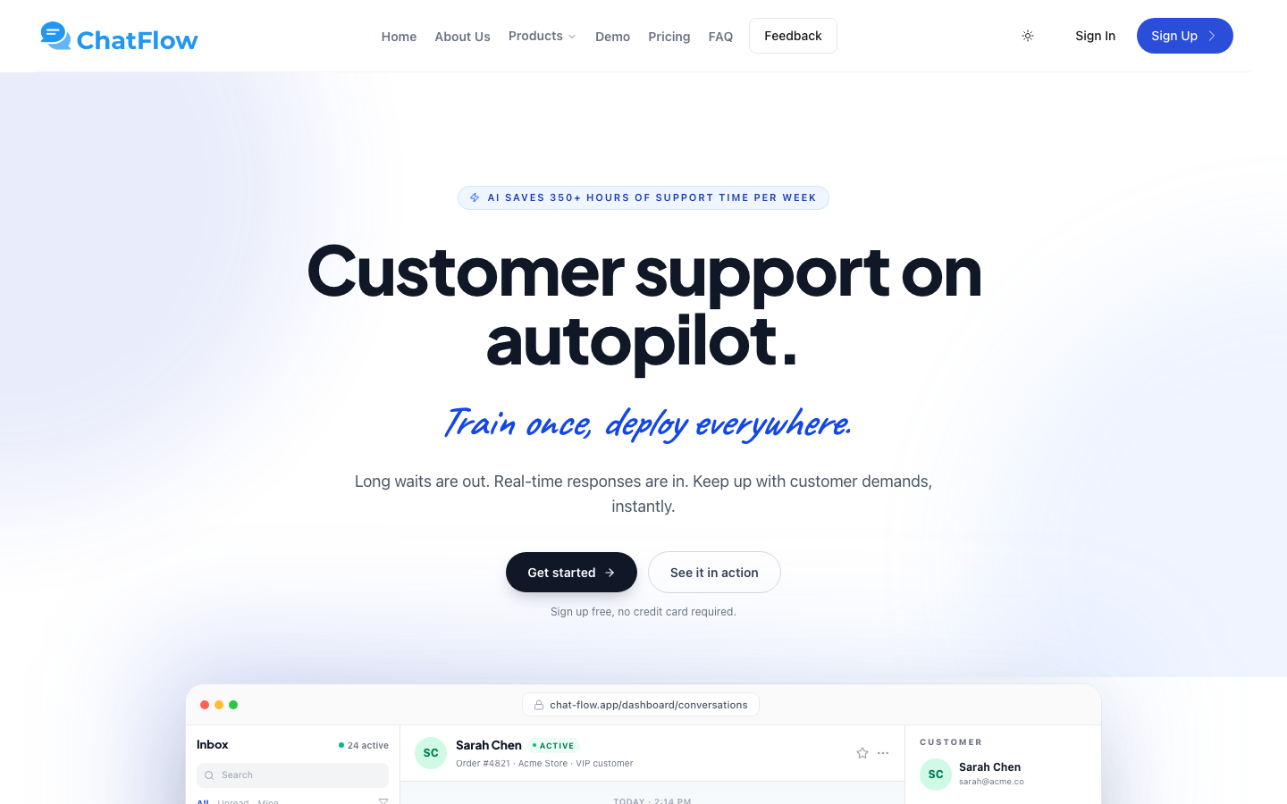 ChatFlow App homepage