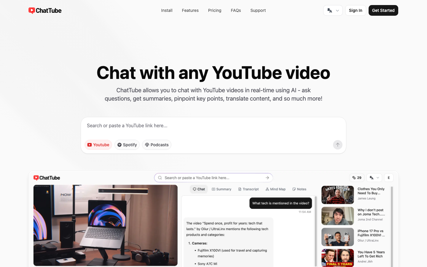 ChatTube homepage