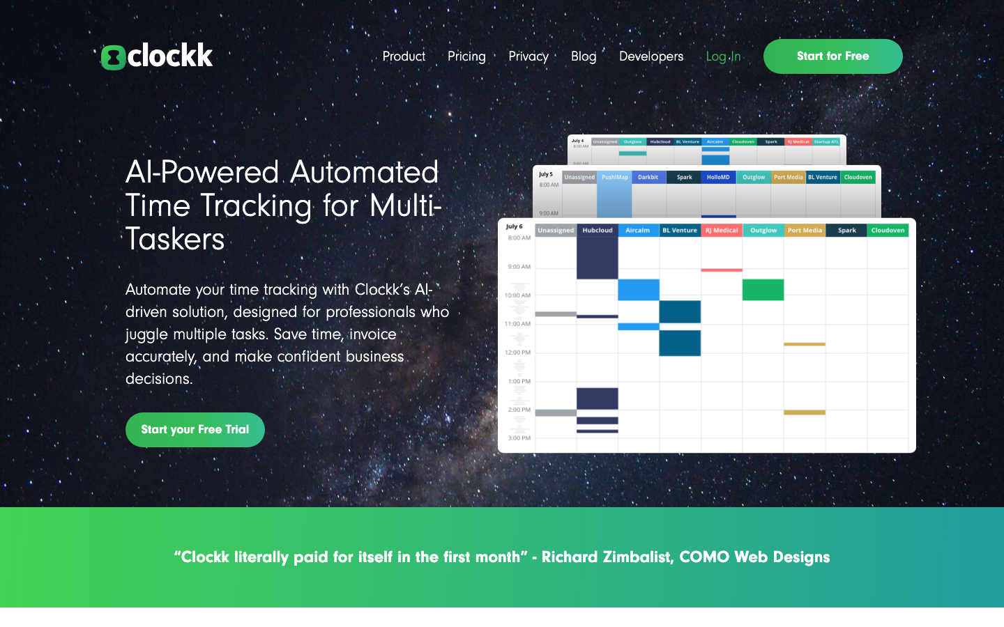 Clockk homepage