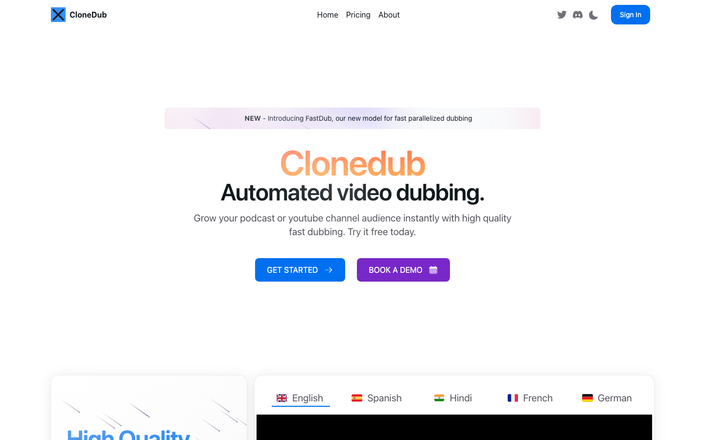 CloneDub homepage