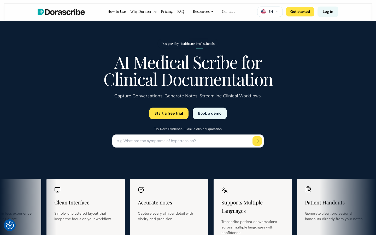 Dorascribe AI Medical Transcription screenshot