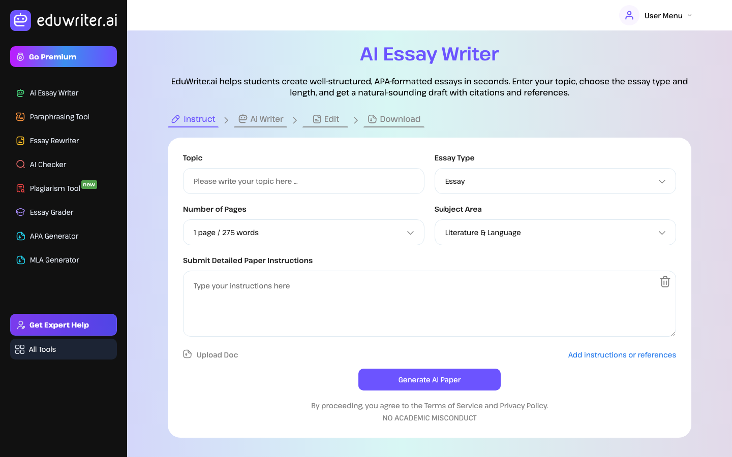 EduWriter homepage