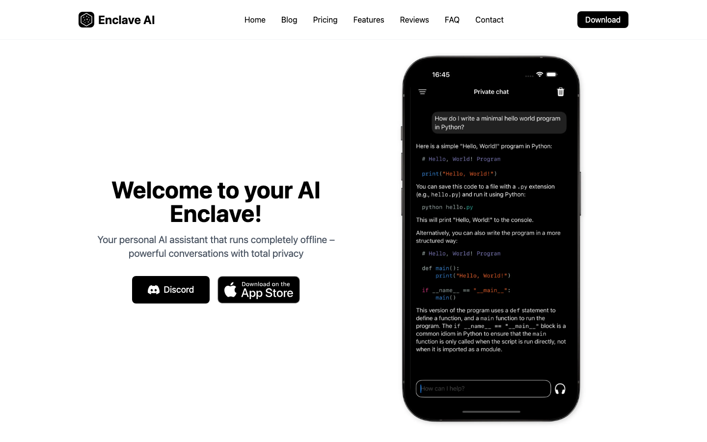 Enclave AI homepage