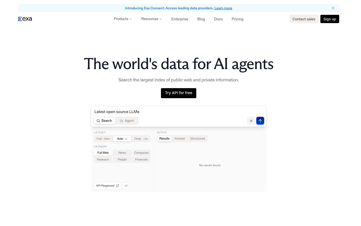 Exa homepage