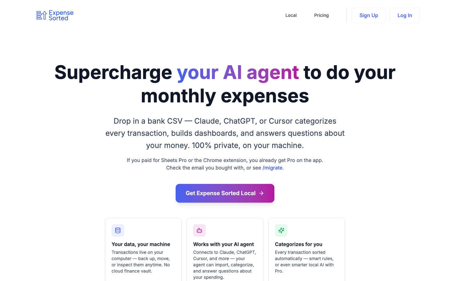 Expense Sorted homepage