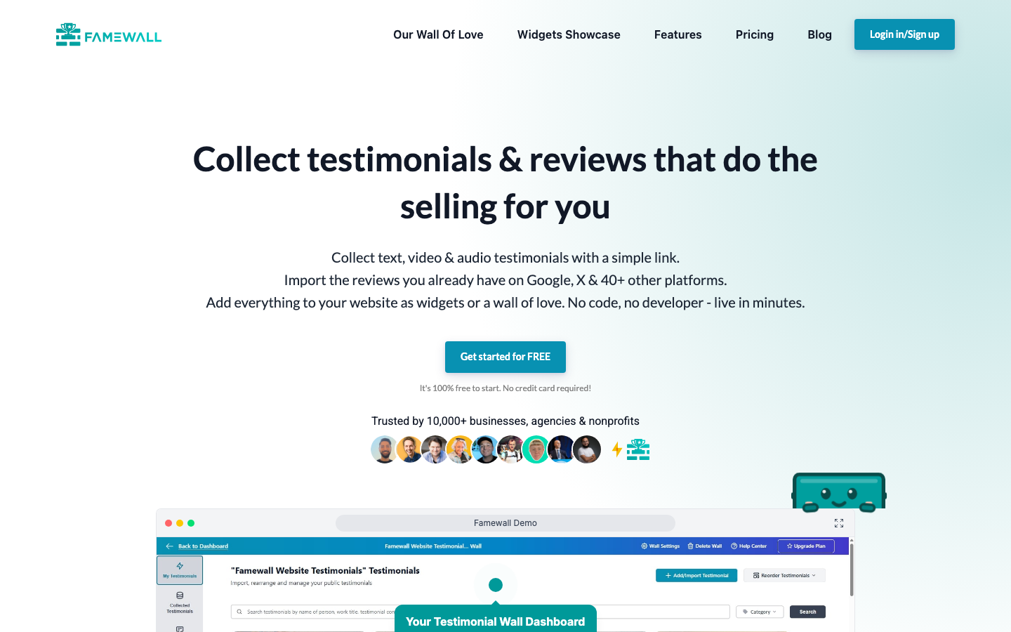Famewall homepage