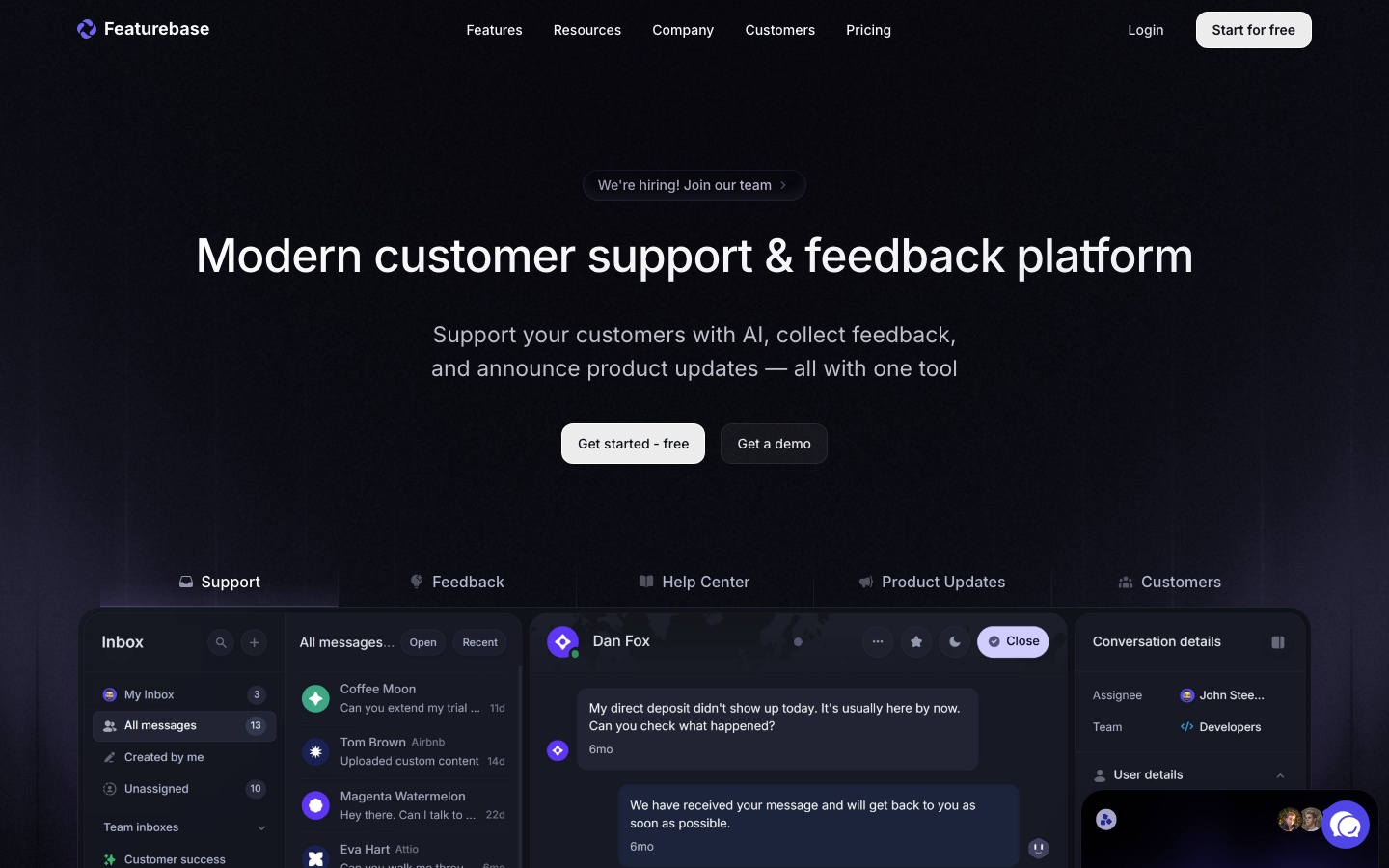 Featurebase homepage