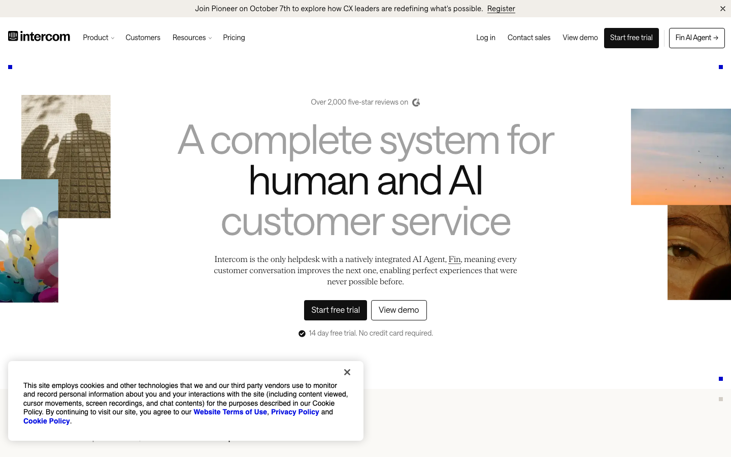 Fin by Intercom homepage