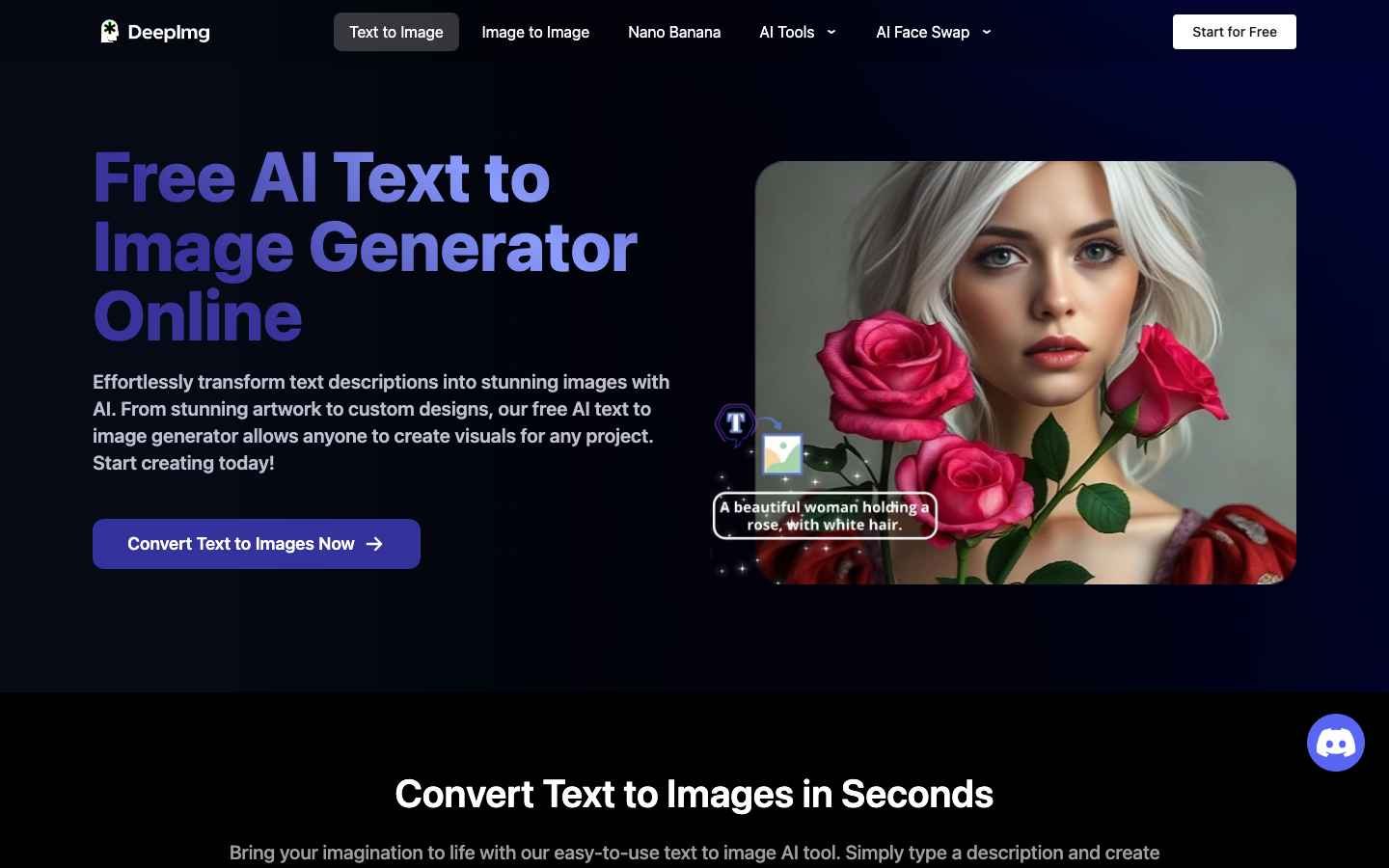 Free AI Text to Image Generator Online homepage