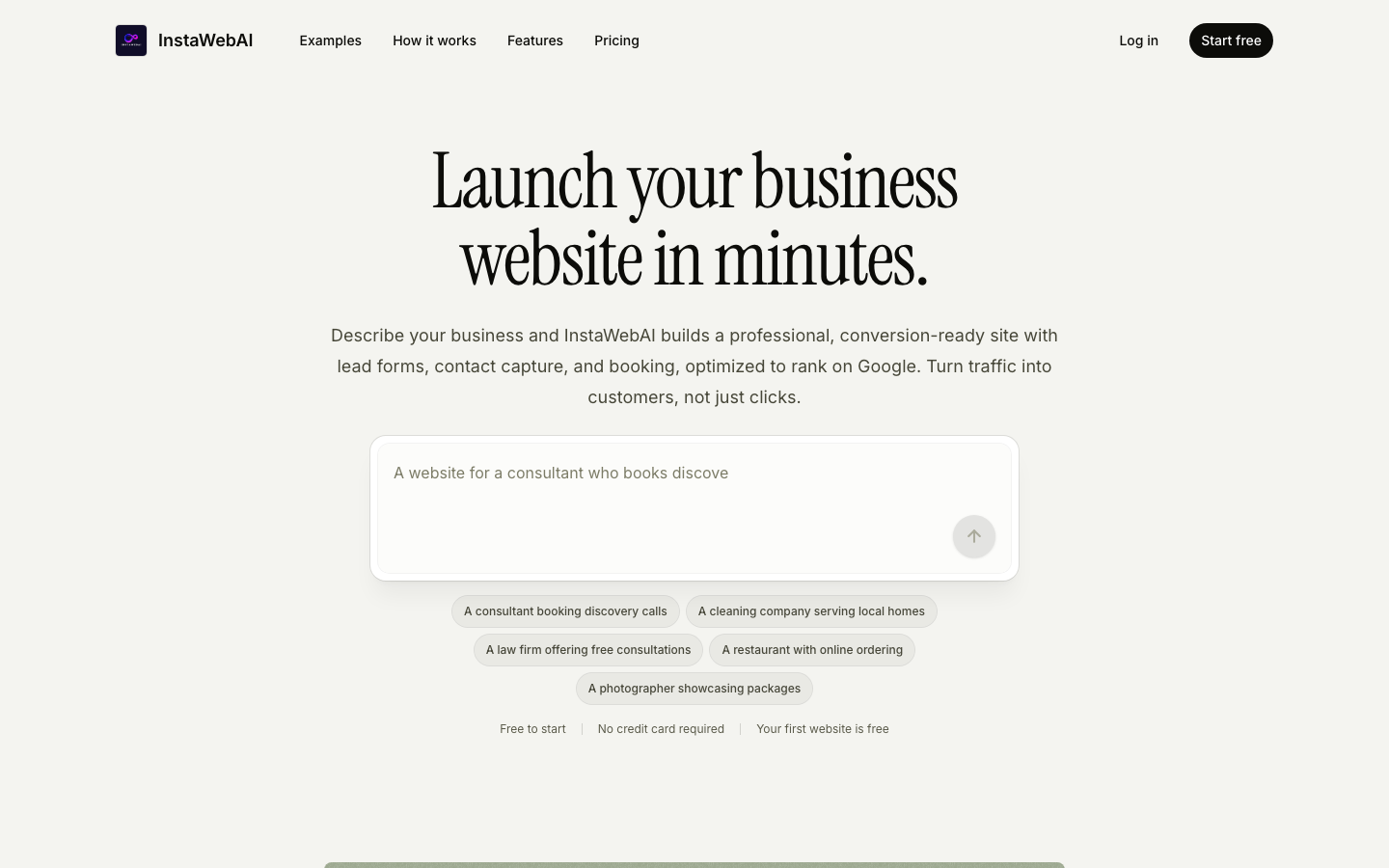 InstaWebAI homepage