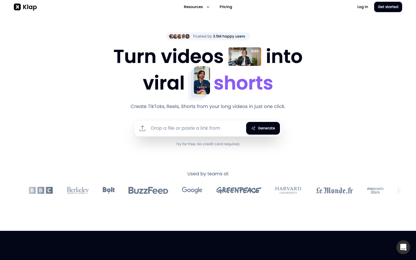 Klap homepage