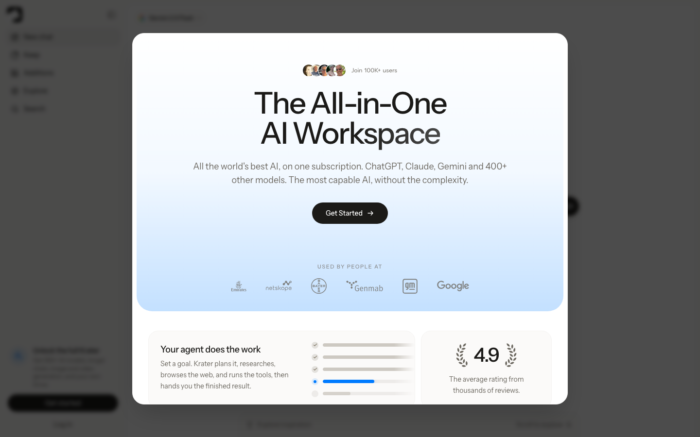 Krater.ai homepage