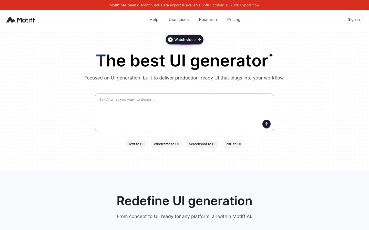 Motiff homepage