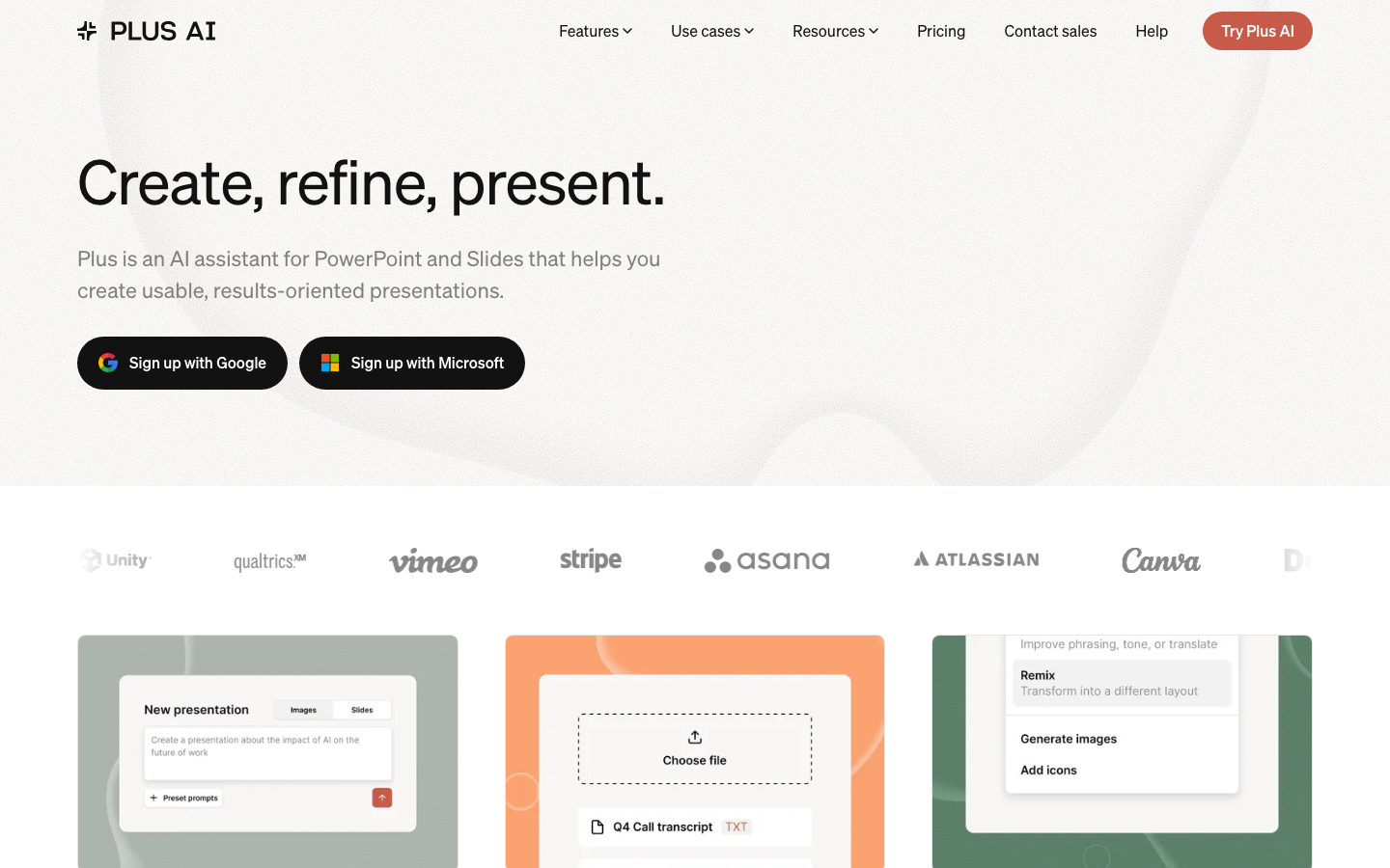 Plus homepage