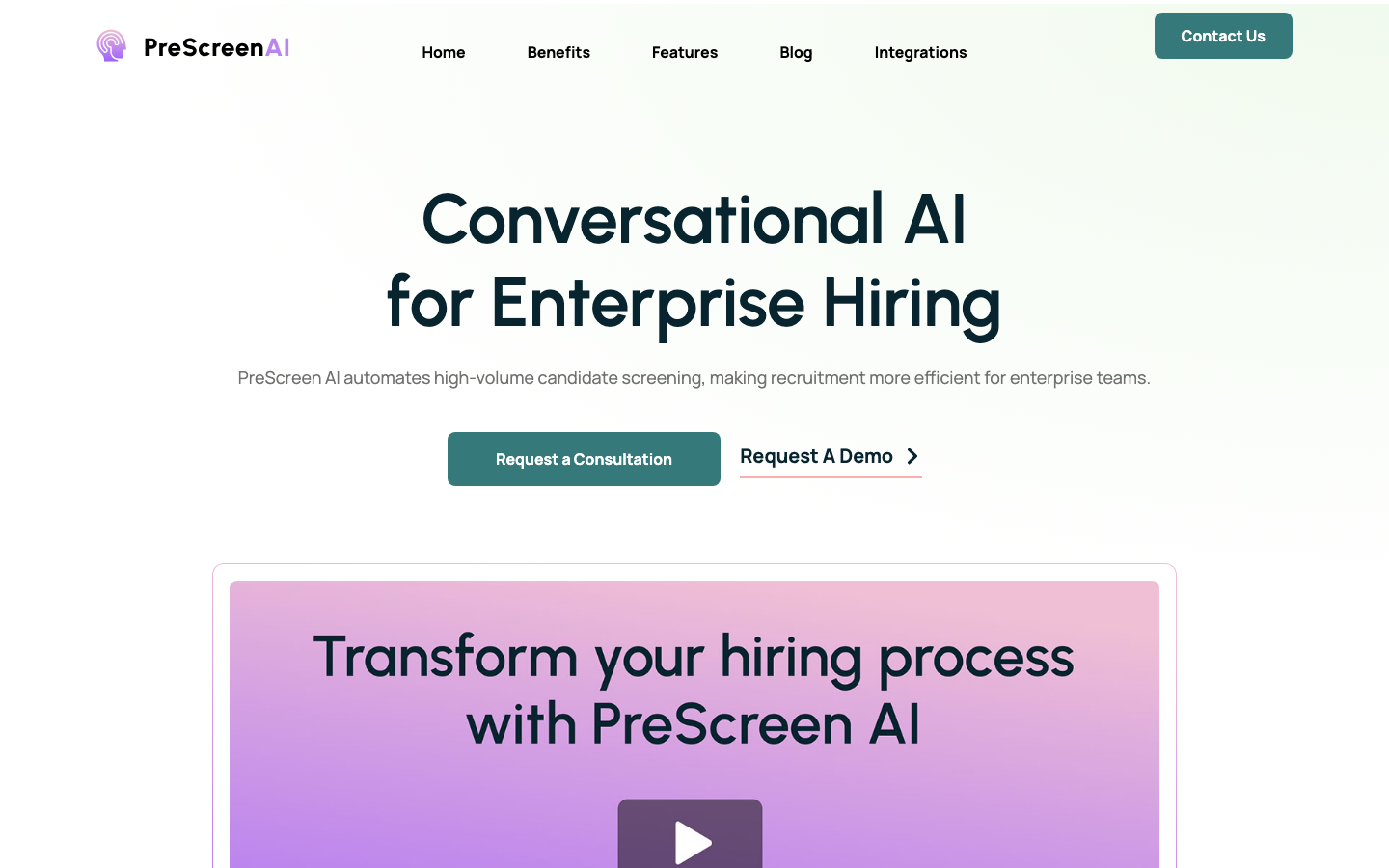 PreScreen AI homepage