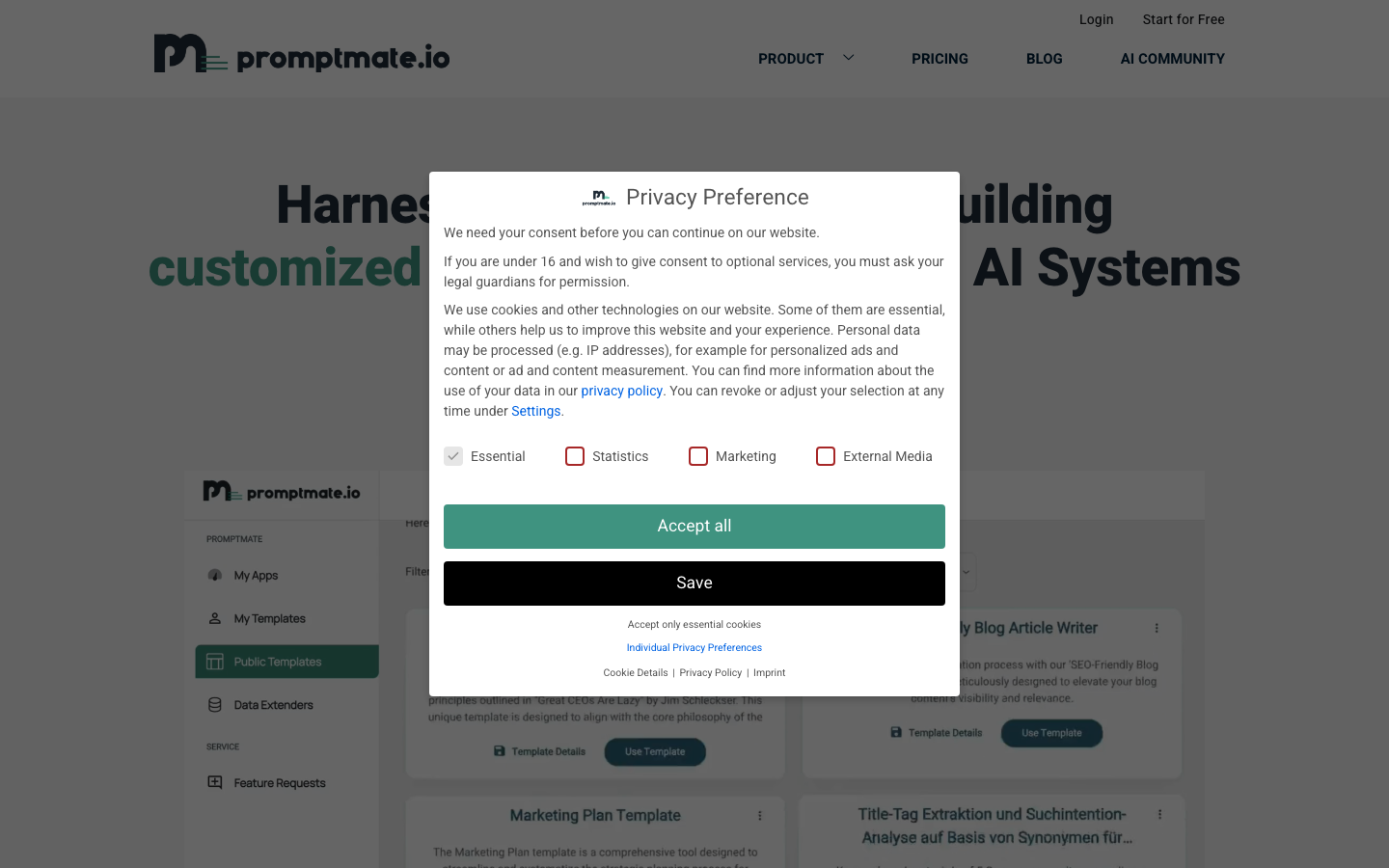 Promptmate.io homepage