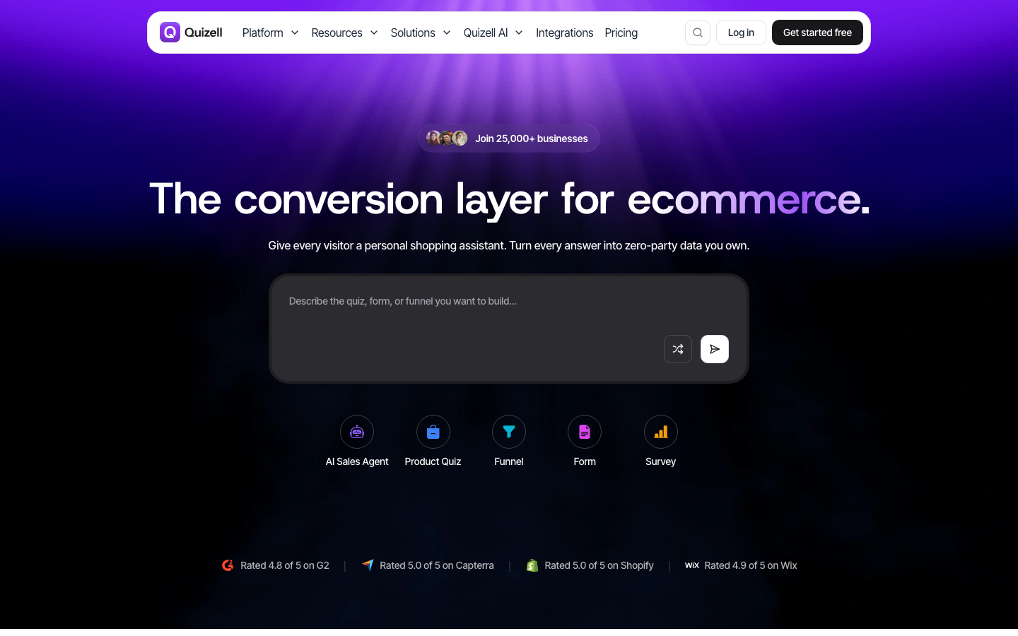 Quizell homepage