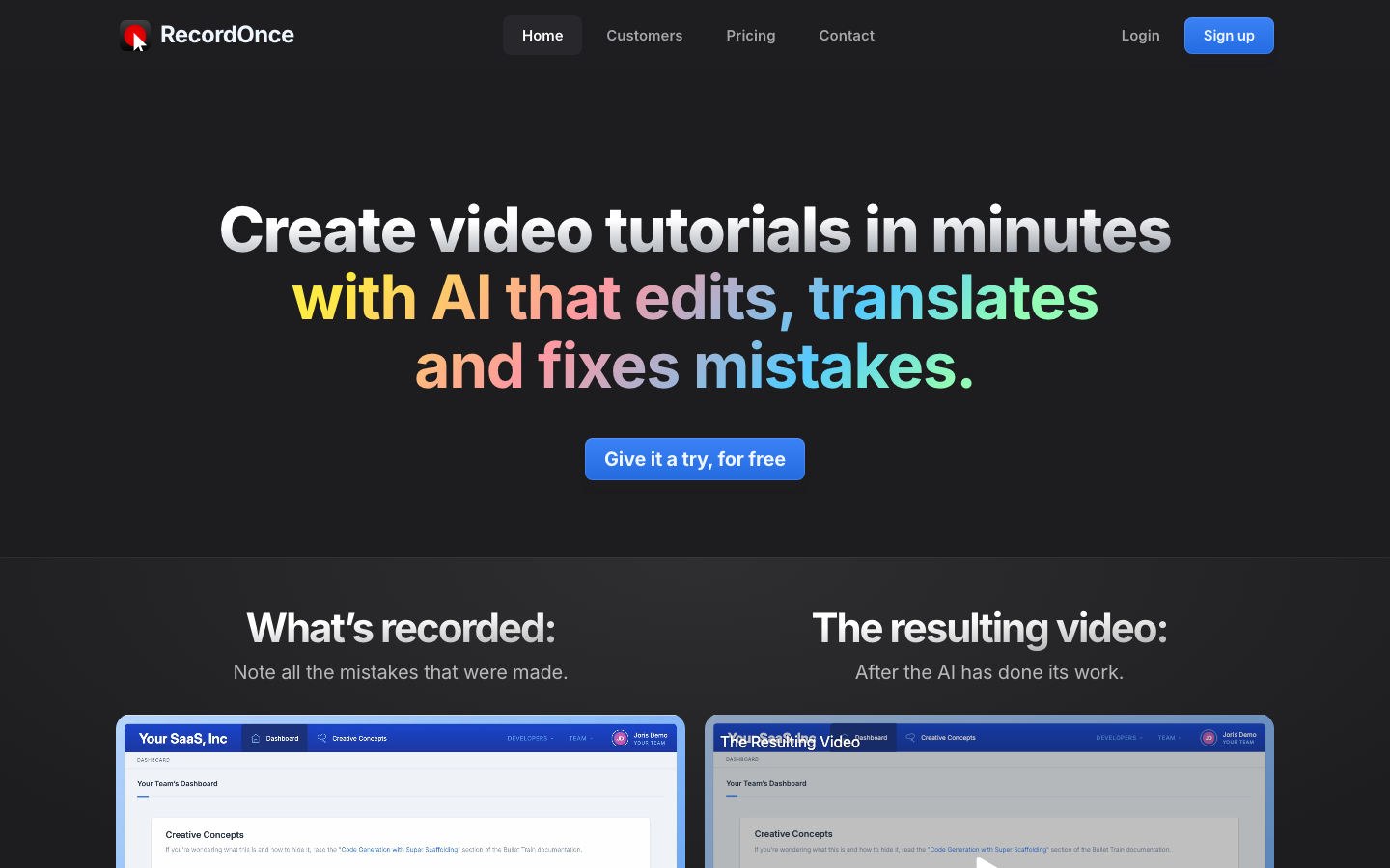 Record Once homepage