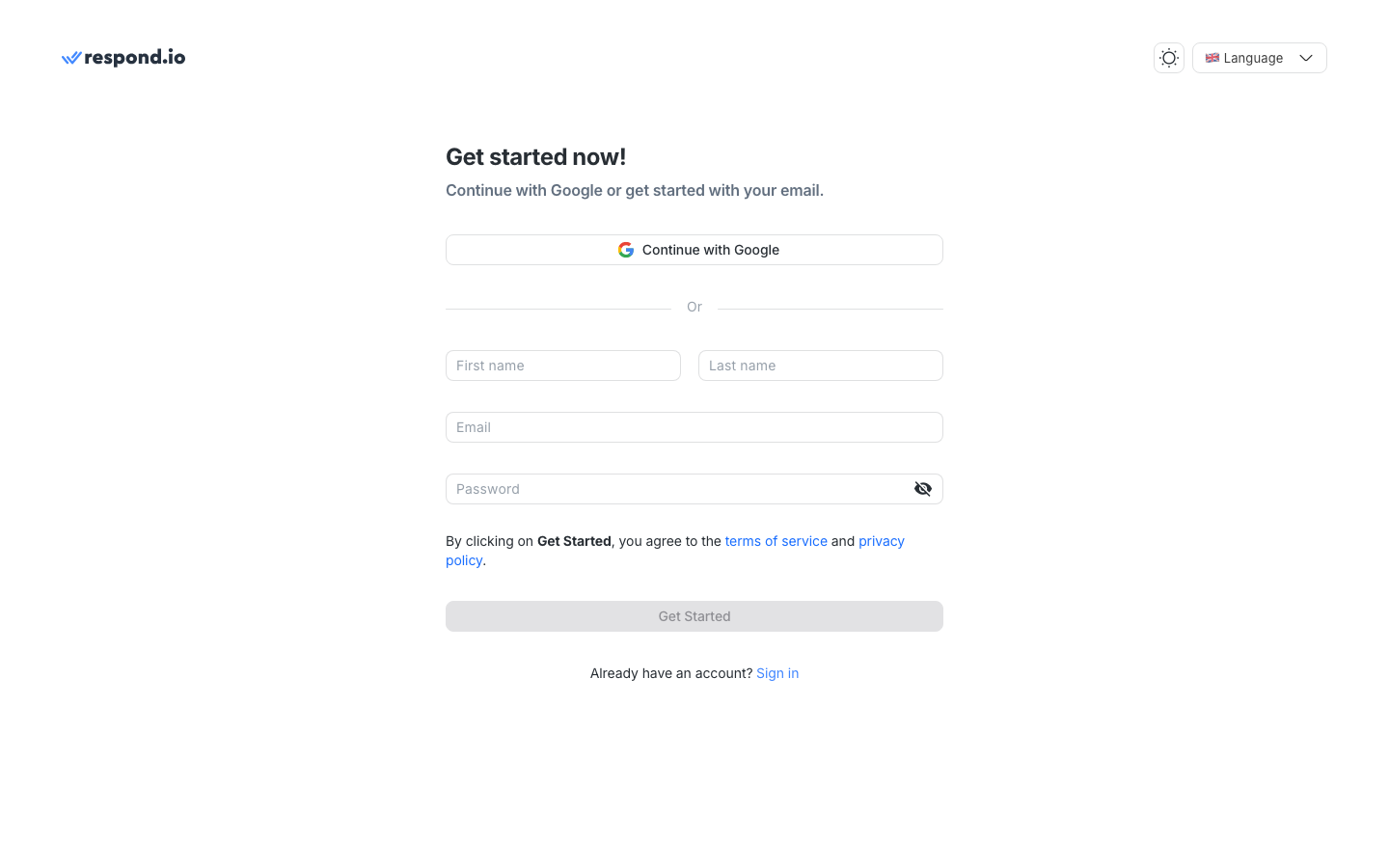 Respond homepage