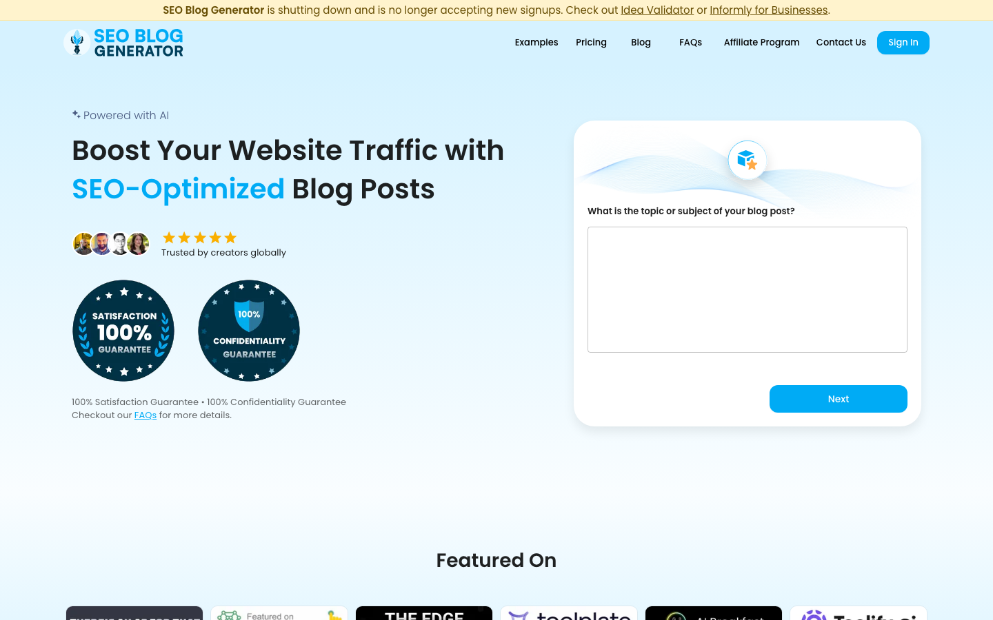 SEO Blog Generator screenshot