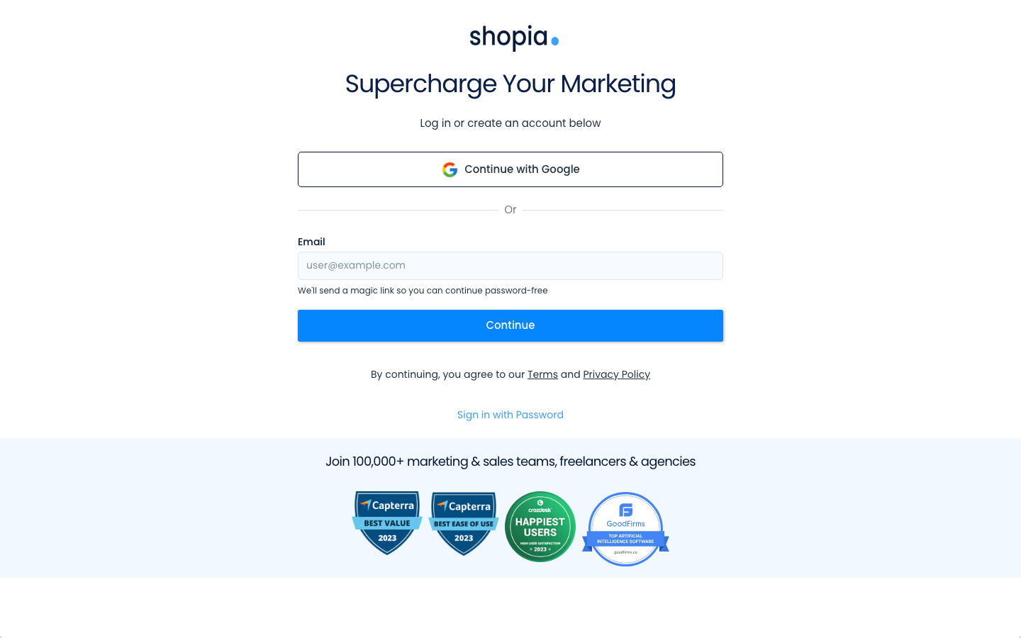 Shopia homepage