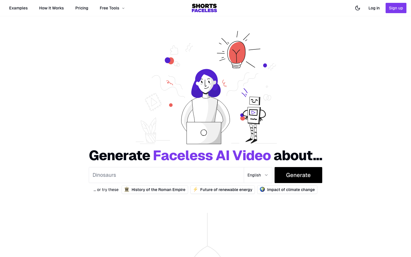 Shorts Faceless homepage
