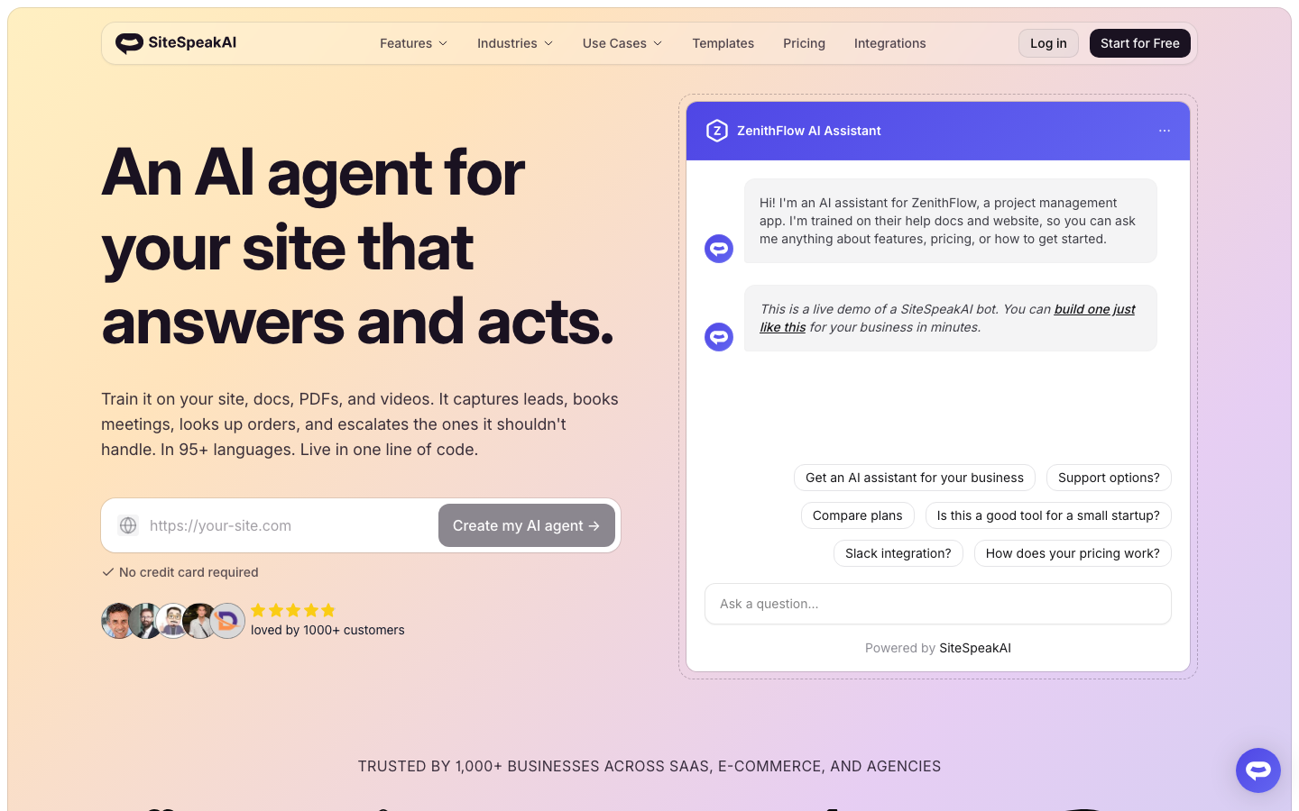 SiteSpeakAI homepage