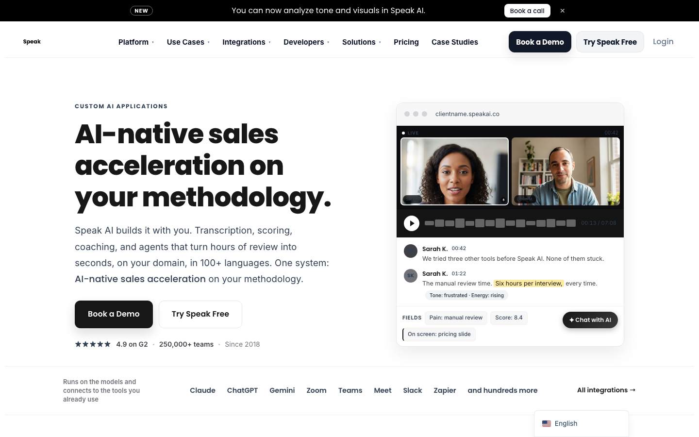 Speak Ai homepage