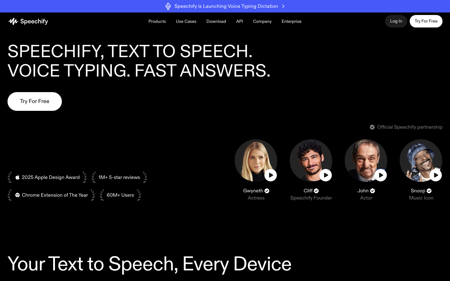 Speechify homepage
