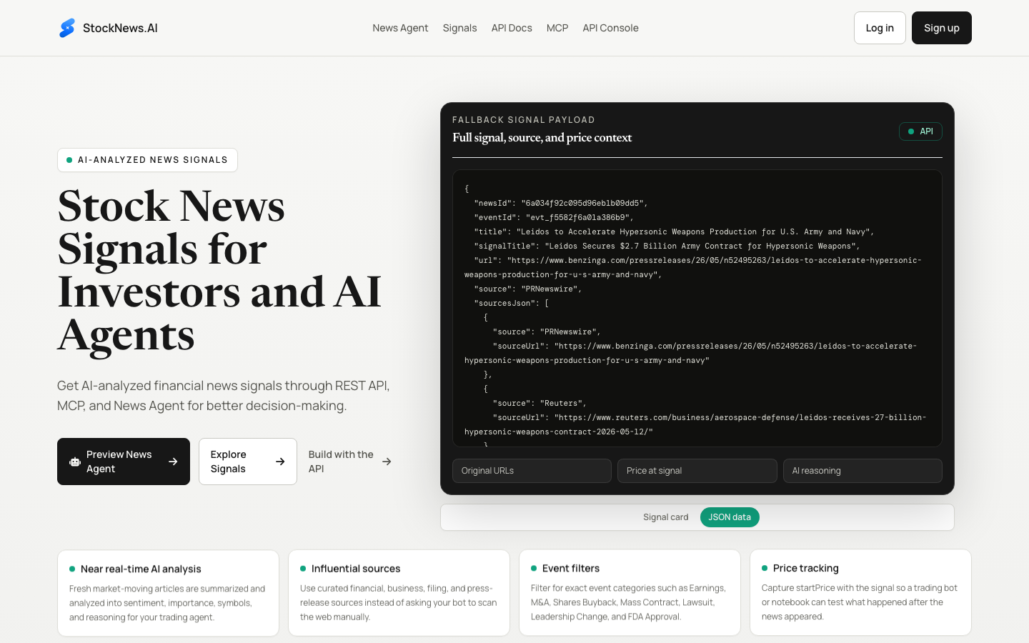 StockNewsAI homepage