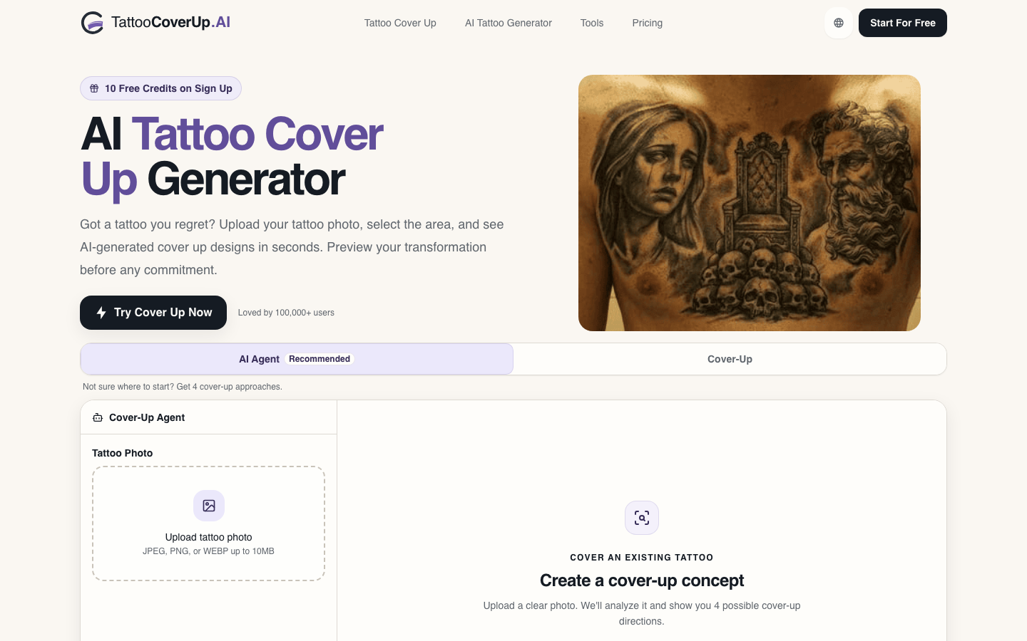 TattooCoverUp.AI - All-in-one AI tattoo design platform screenshot