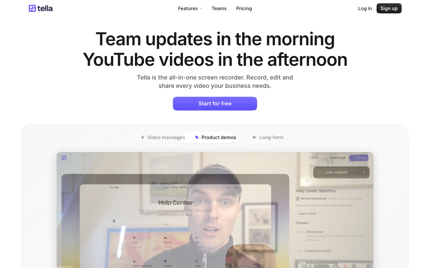 Tella homepage