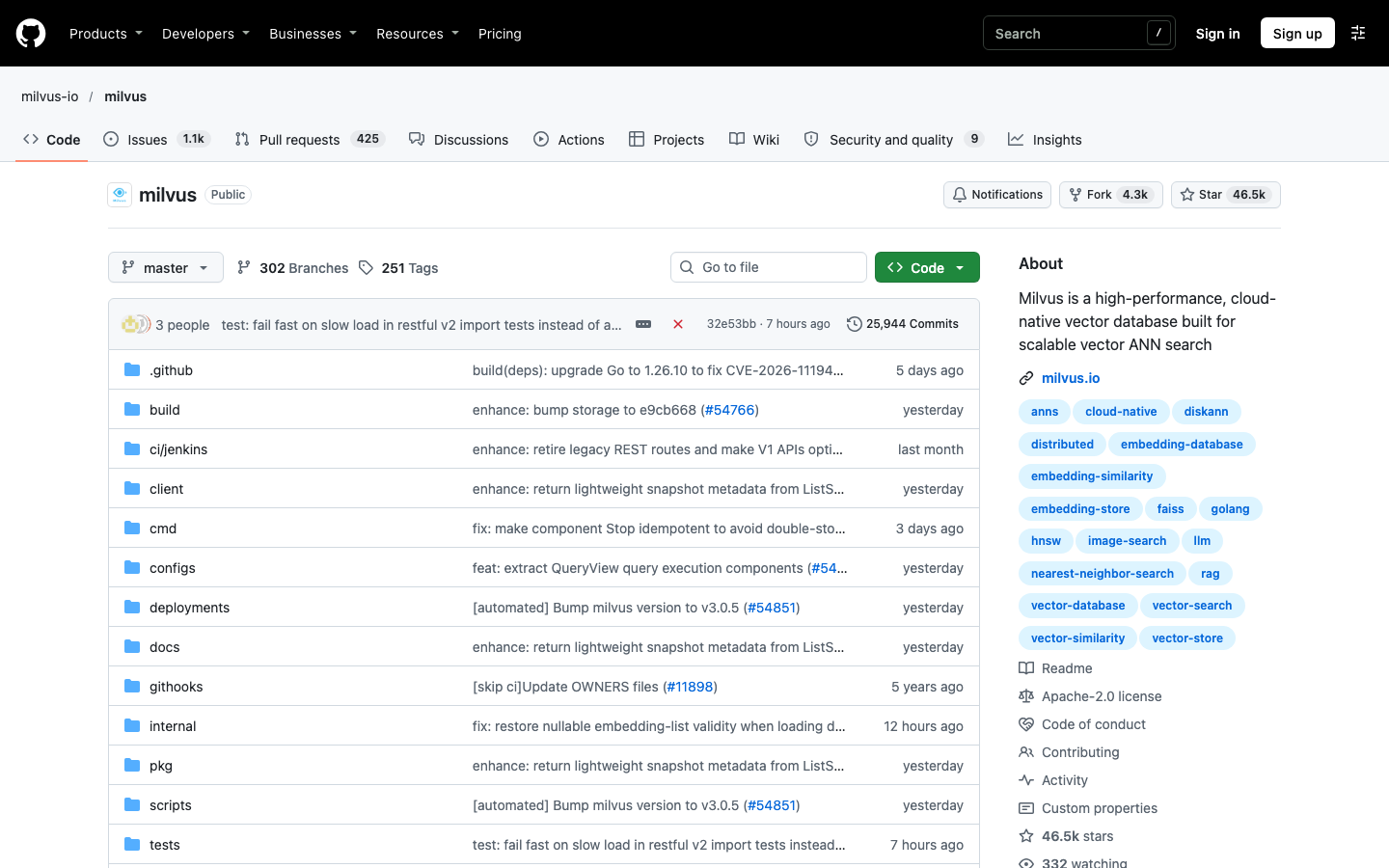 Milvus screenshot