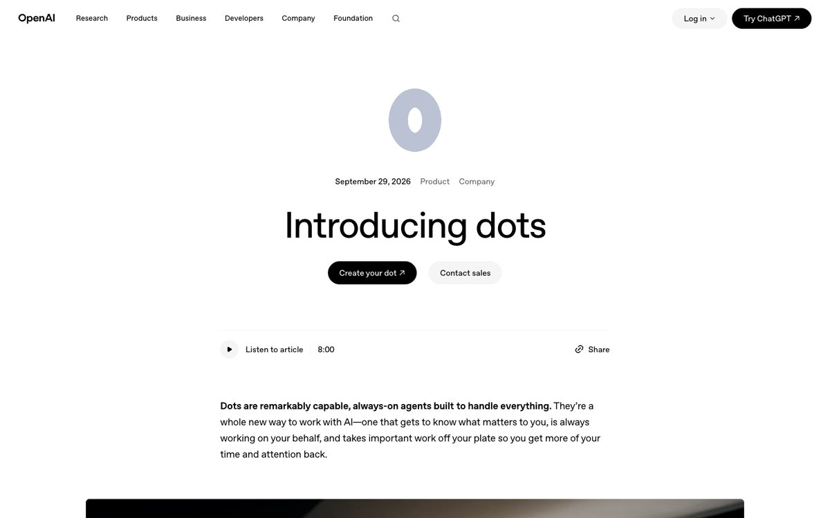 OpenAI's Introducing dots page, dated 29 September 2026