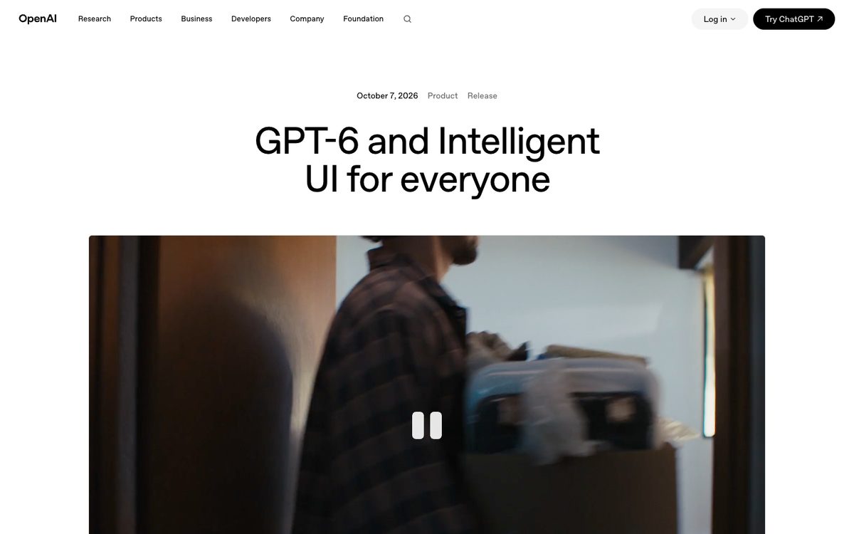 OpenAI's GPT-6 and Intelligent UI for everyone page, dated 7 October 2026